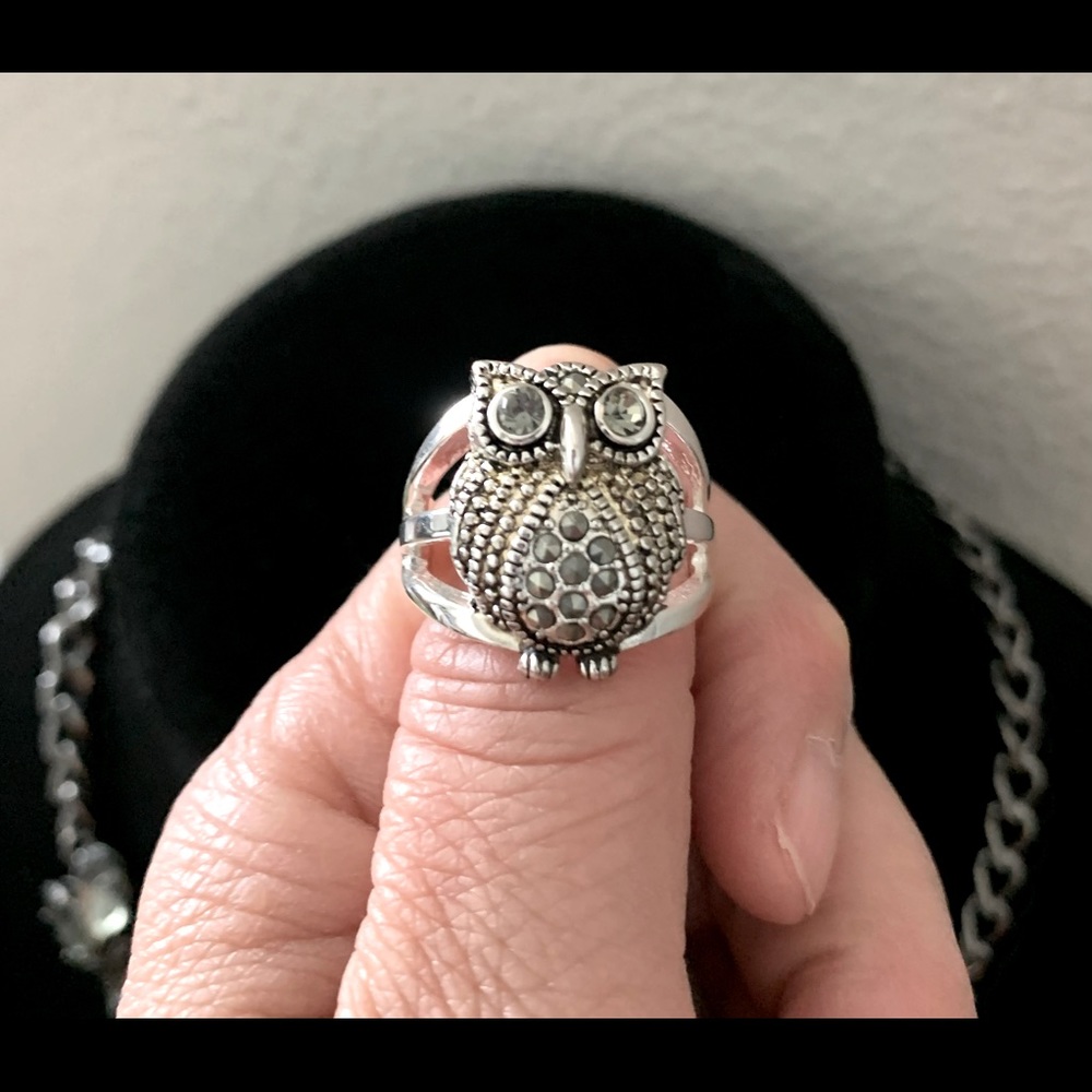 Owl silver over brass ring